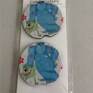 Monsters Inc. Blue and Green Car Coasters. Handmade. Rubber